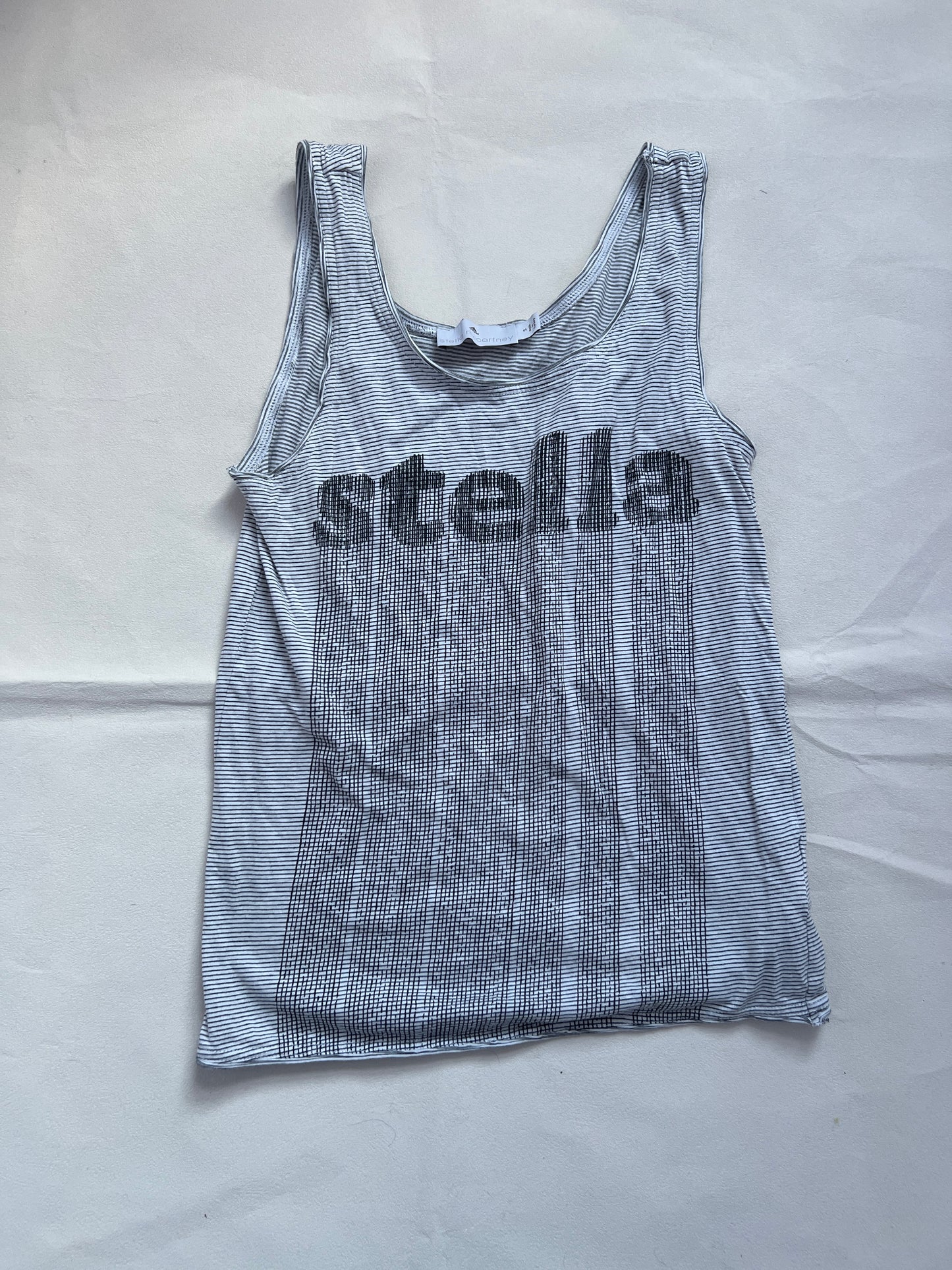 Adidas X Stella Mcartney Grey Striped Stella Text Graphic Tank Top