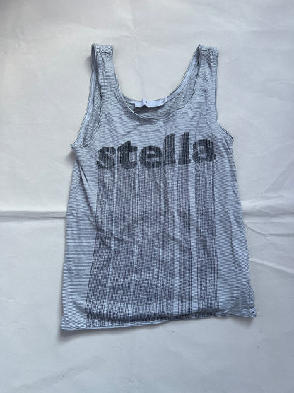 Adidas X Stella Mcartney Grey Striped Stella Text Graphic Tank Top