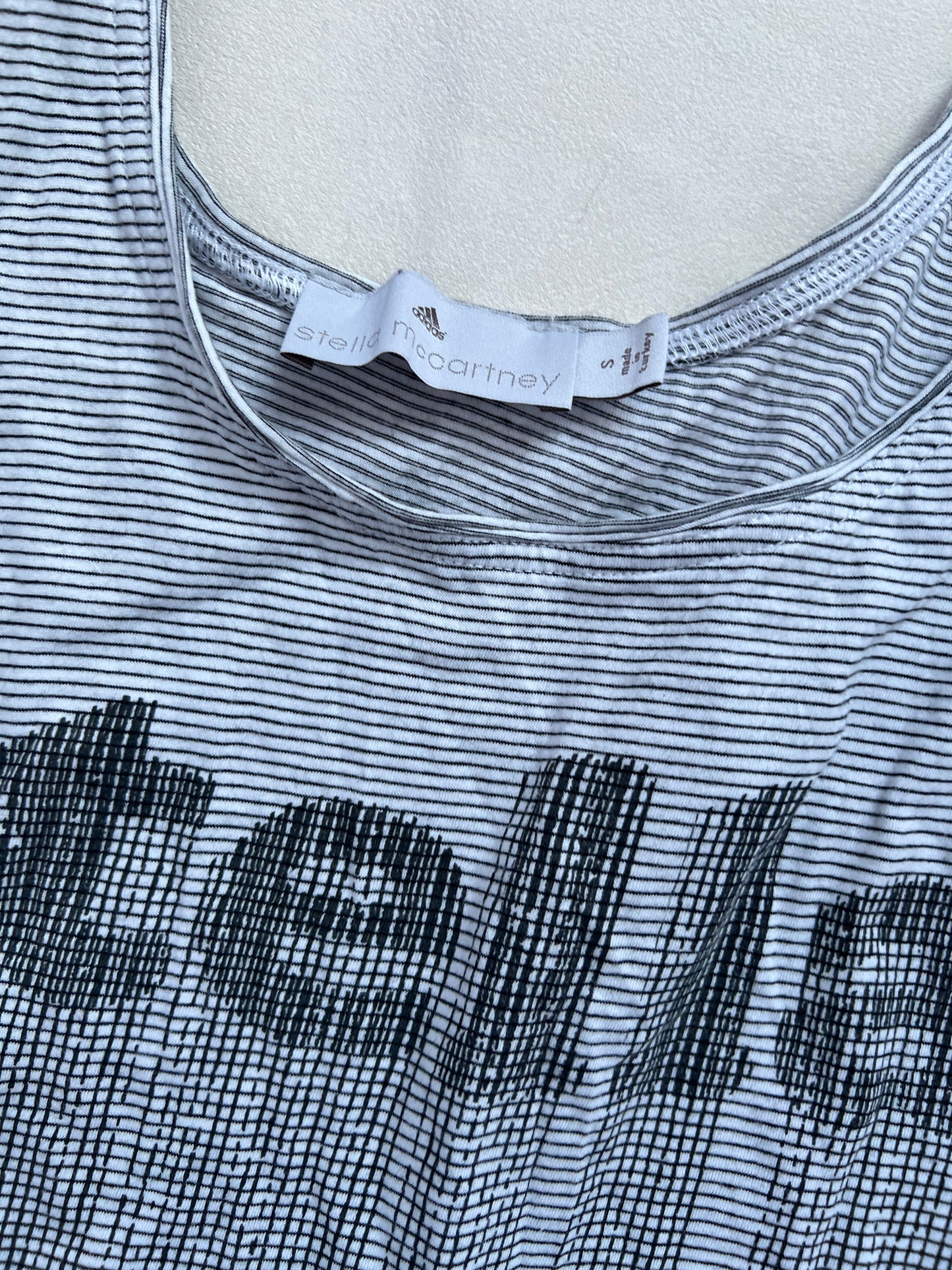 Adidas X Stella Mcartney Grey Striped Stella Text Graphic Tank Top