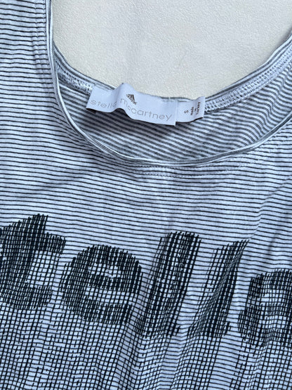 Adidas X Stella Mcartney Grey Striped Stella Text Graphic Tank Top