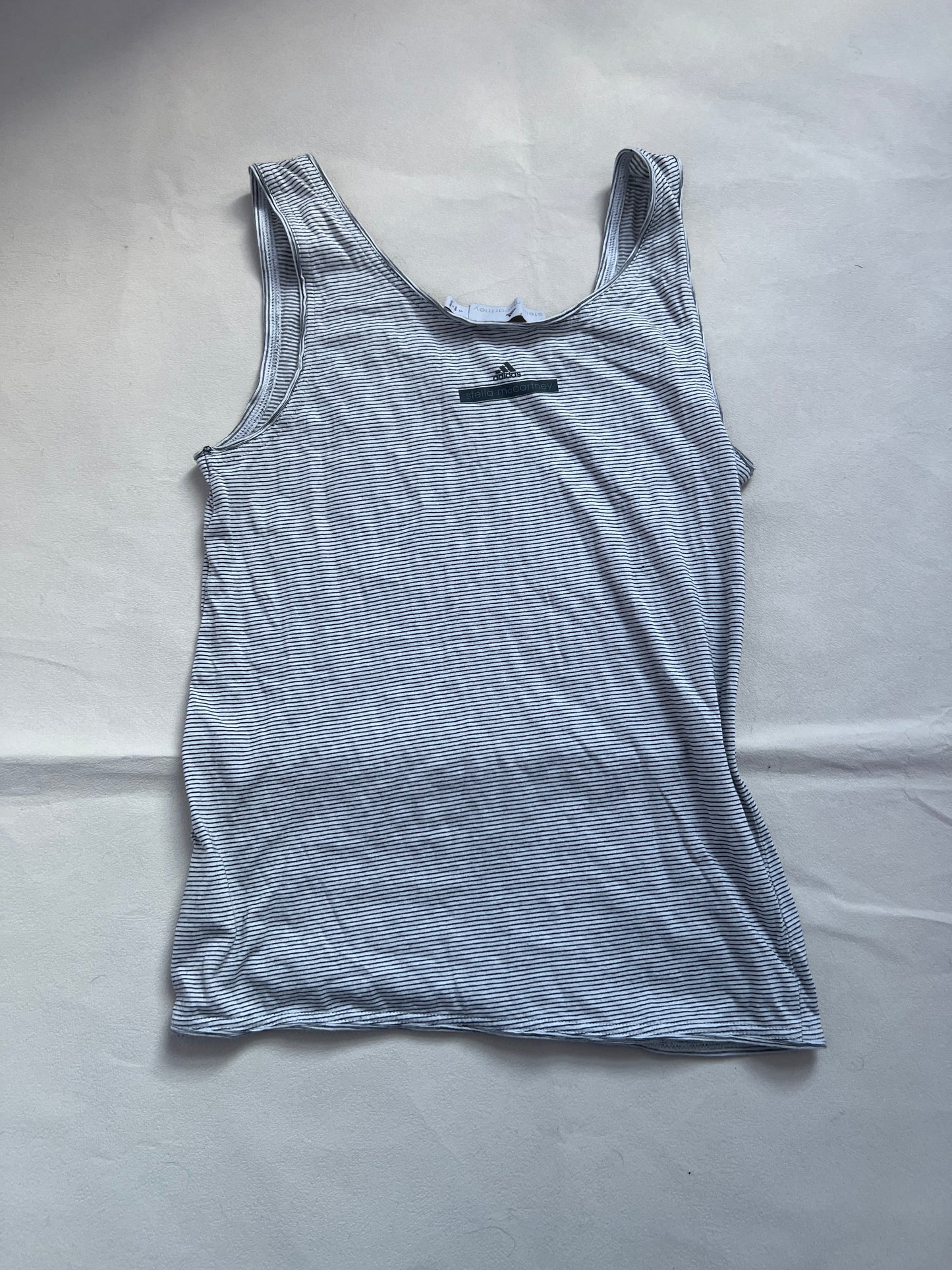 Adidas X Stella Mcartney Grey Striped Stella Text Graphic Tank Top