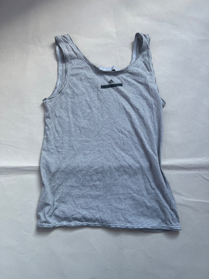 Adidas X Stella Mcartney Grey Striped Stella Text Graphic Tank Top