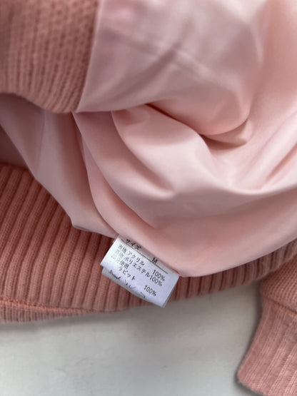 Vintage Playboy Peachy Pink Rabbit Fur Trim Asymmetric Zip Knit Hoodie Jacket