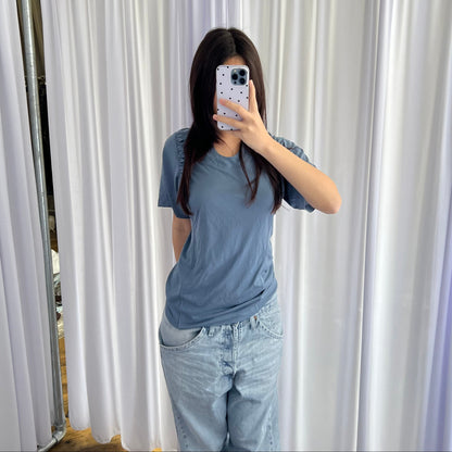 Adidas X Stella Mccartney Dusty Blue Ruched Shoulder Short Sleeve Shirt