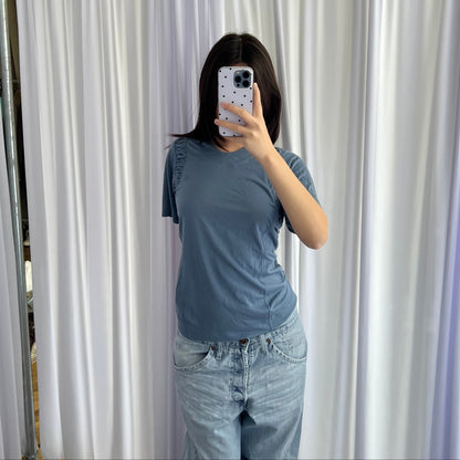 Adidas X Stella Mccartney Dusty Blue Ruched Shoulder Short Sleeve Shirt
