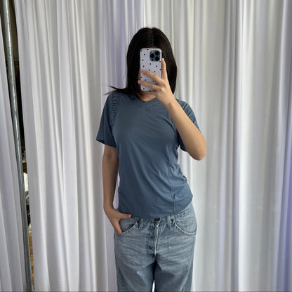 Adidas X Stella Mccartney Dusty Blue Ruched Shoulder Short Sleeve Shirt