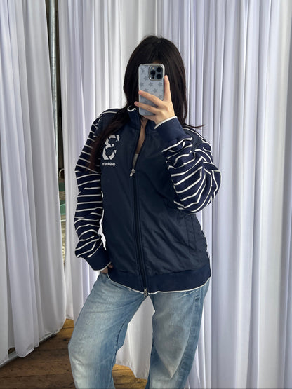 White Navy Striped Sleeve Adidas High Neck Track Jacket