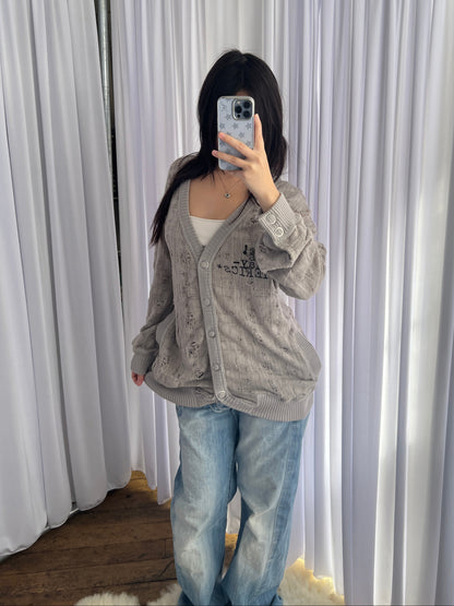 Hysteric Glamour Grey Distressed Graphic Knit Cardigan