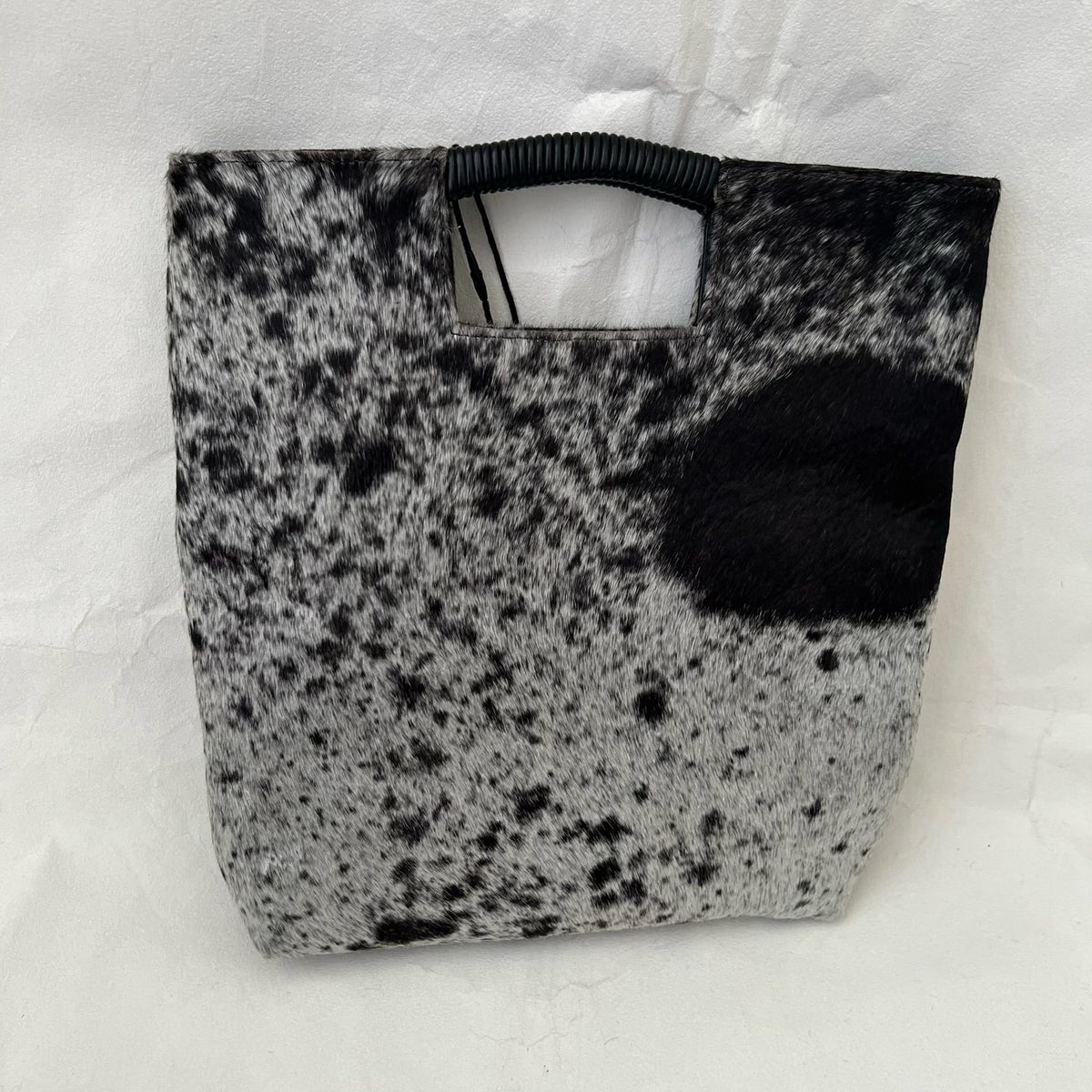 Black White Spotted Pony Hair Leather Hand Bag