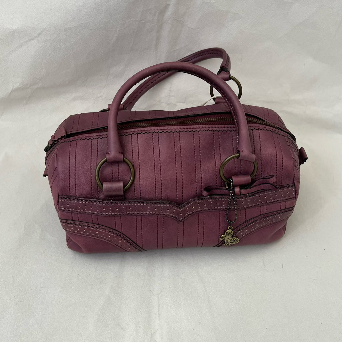 Raspberry Pink Leather Anna Sui Panelled Butterfly Charm Boxy Hand Bag