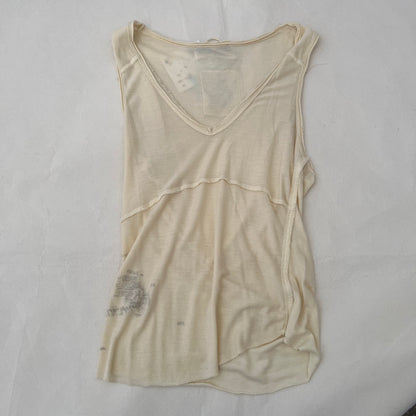 Cream V Neck Faded Graphic Vest