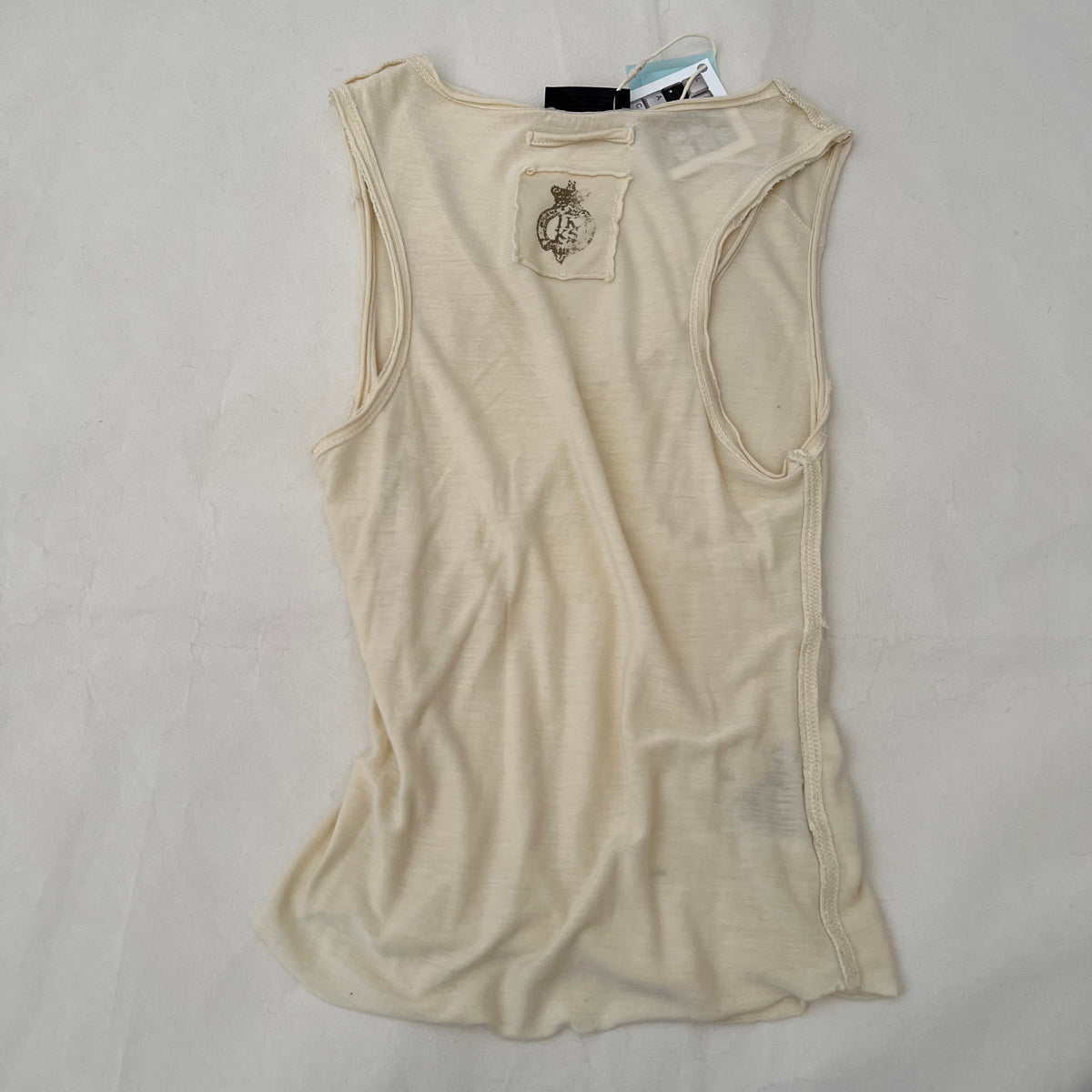Cream V Neck Faded Graphic Vest