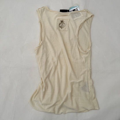 Cream V Neck Faded Graphic Vest