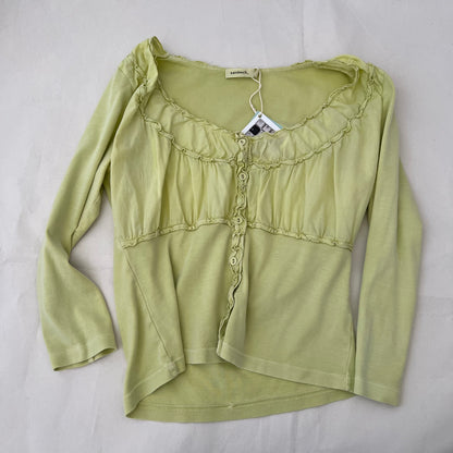 Apple Green Ruched Milkmaid Fitted Half Sleeve Blouse Shirt