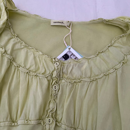 Apple Green Ruched Milkmaid Fitted Half Sleeve Blouse Shirt