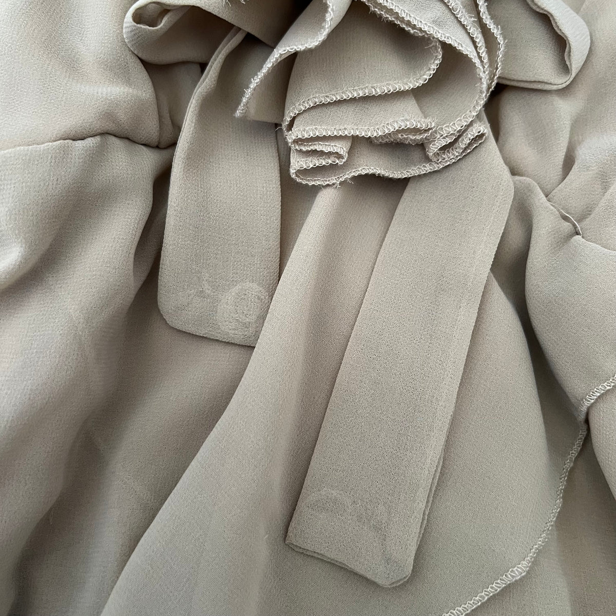 Beige Rosette Tiered Ruffle Midi Dress
