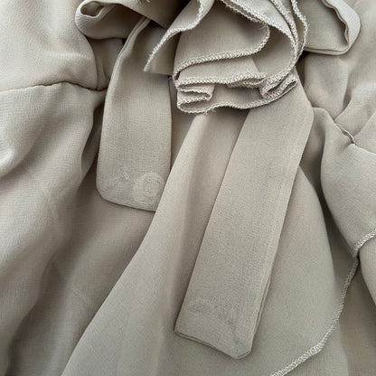 Beige Rosette Tiered Ruffle Midi Dress