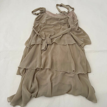 Beige Rosette Tiered Ruffle Midi Dress
