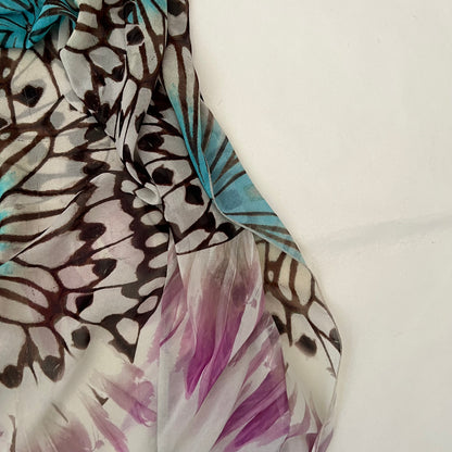 Butterfly Turquoise Pink Draped Blouson