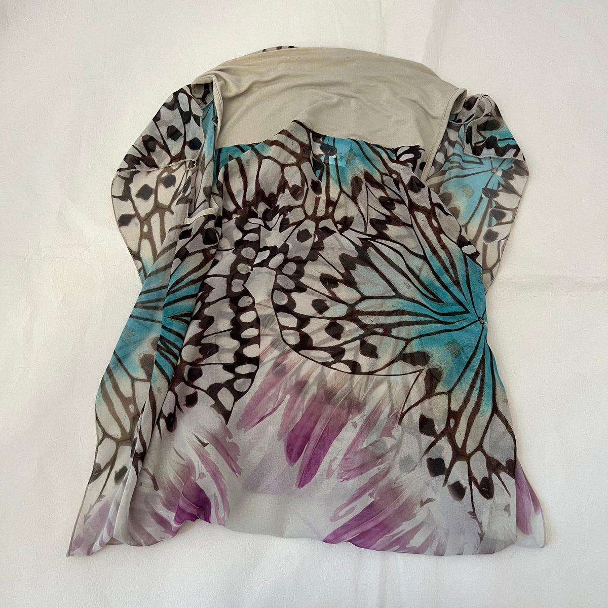 Butterfly Turquoise Pink Draped Blouson