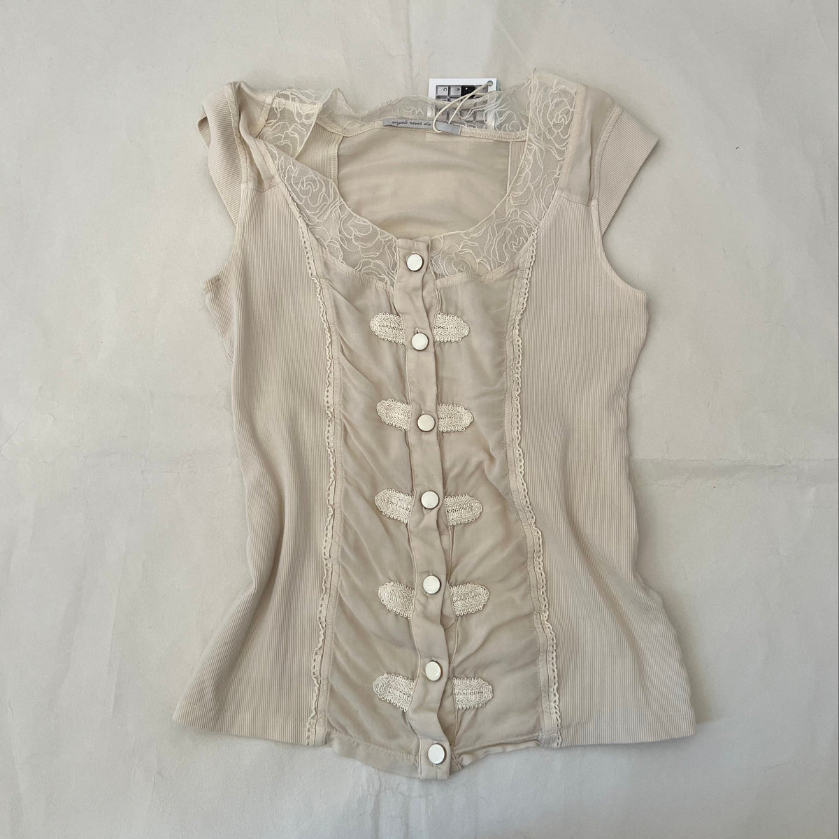 Ivory Lace Button Accent Blouson Top