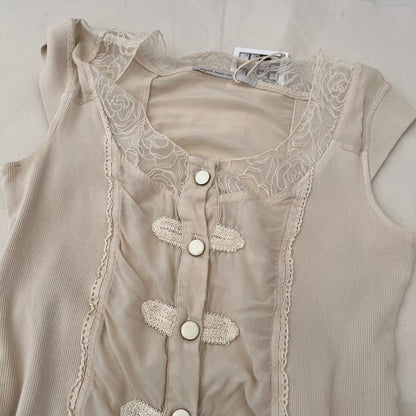 Ivory Lace Button Accent Blouson Top