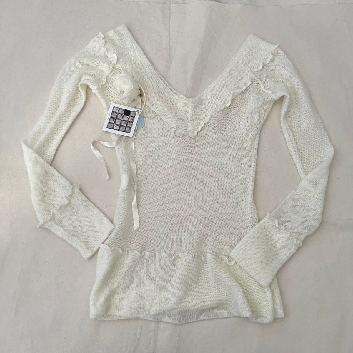 V Neck Rosette Long Sleeve Knit Jumper