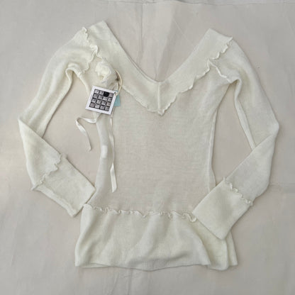 V Neck Rosette Long Sleeve Knit Jumper