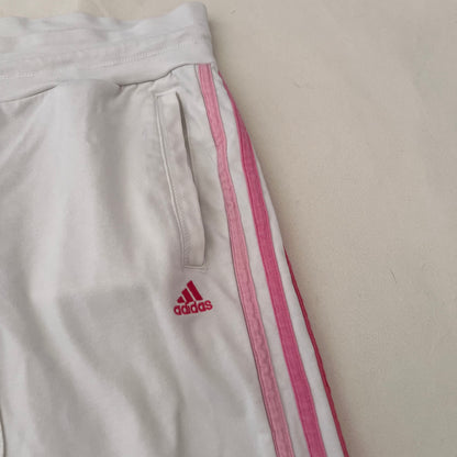 Adidas White Pink Mid Rise Balloon Hem Cropped Capri Joggers