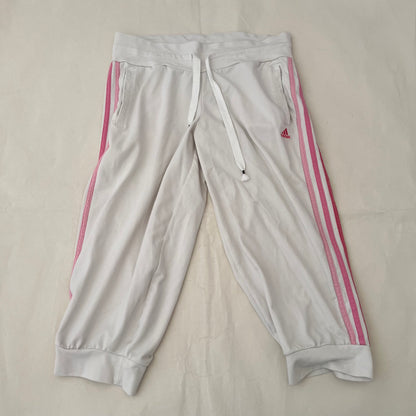 Adidas White Pink Mid Rise Balloon Hem Cropped Capri Joggers