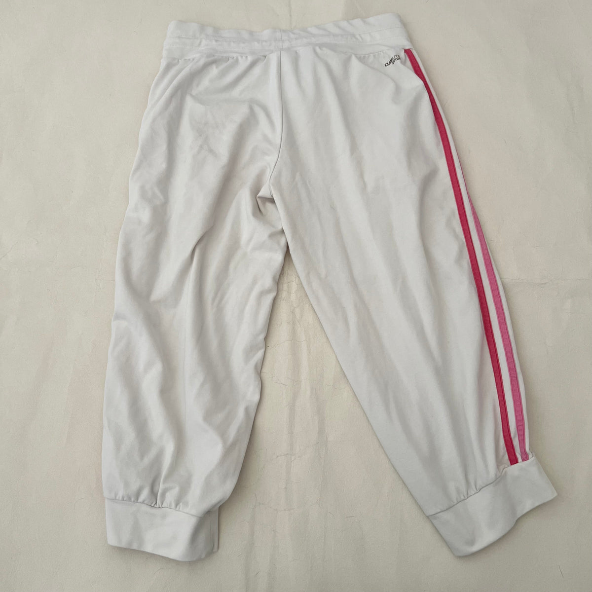 Adidas White Pink Mid Rise Balloon Hem Cropped Capri Joggers