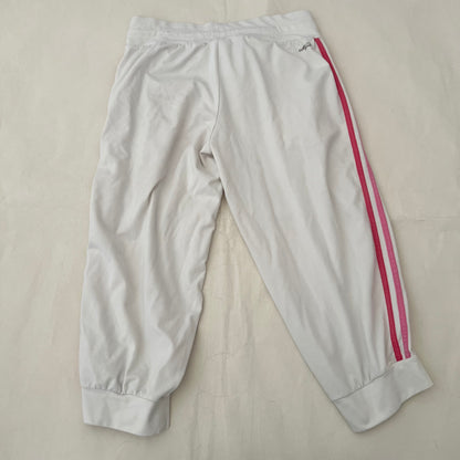 Adidas White Pink Mid Rise Balloon Hem Cropped Capri Joggers