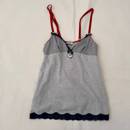 D&G Grey Striped Lace Trim Babydoll Camisole