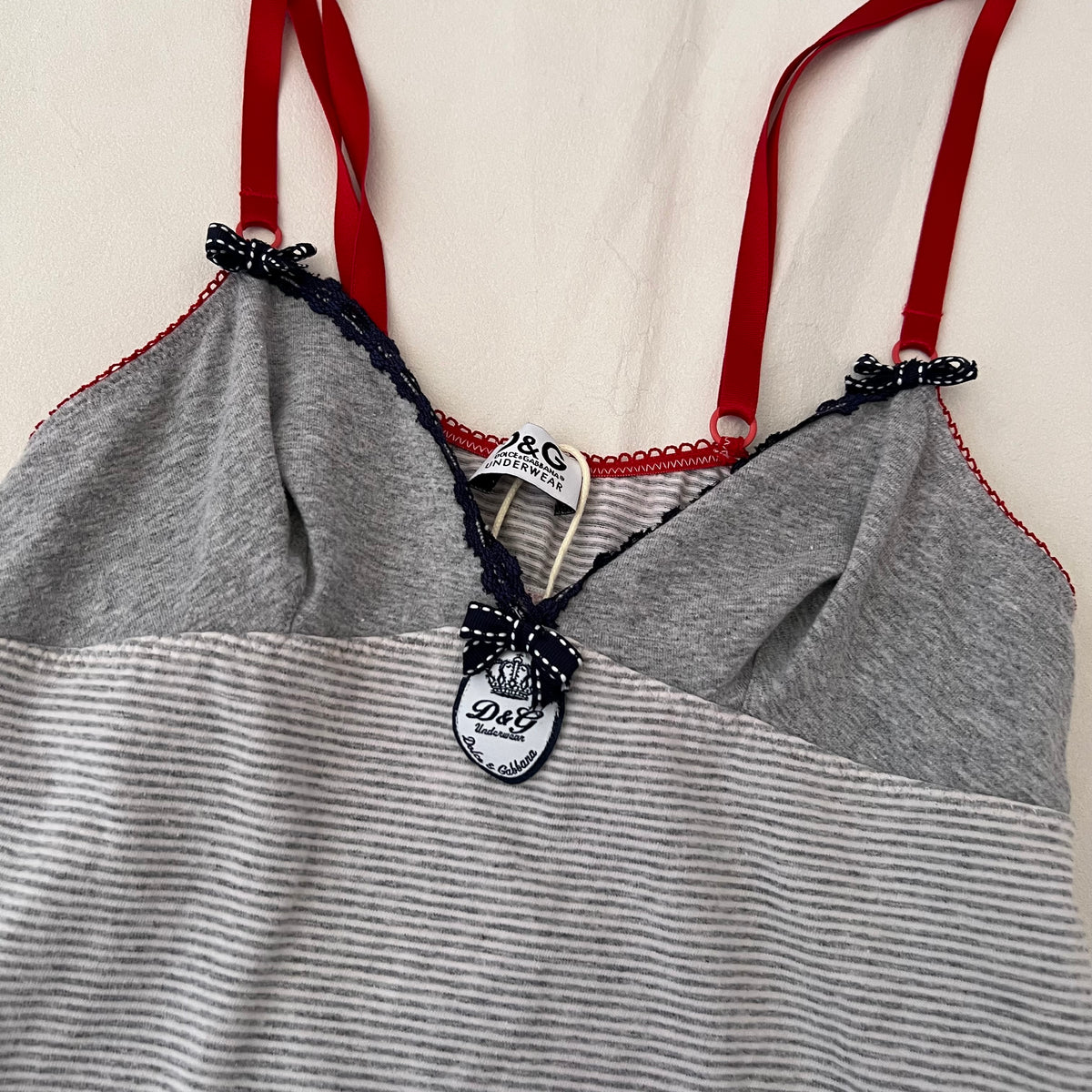 D&G Grey Striped Lace Trim Babydoll Camisole