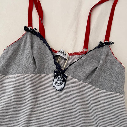 D&G Grey Striped Lace Trim Babydoll Camisole