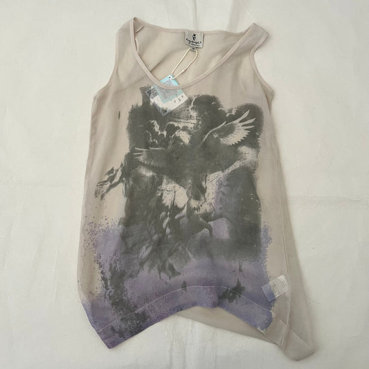 Ivory Beige Grey Faded Angel Graphic Vest