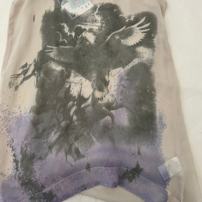 Ivory Beige Grey Faded Angel Graphic Vest