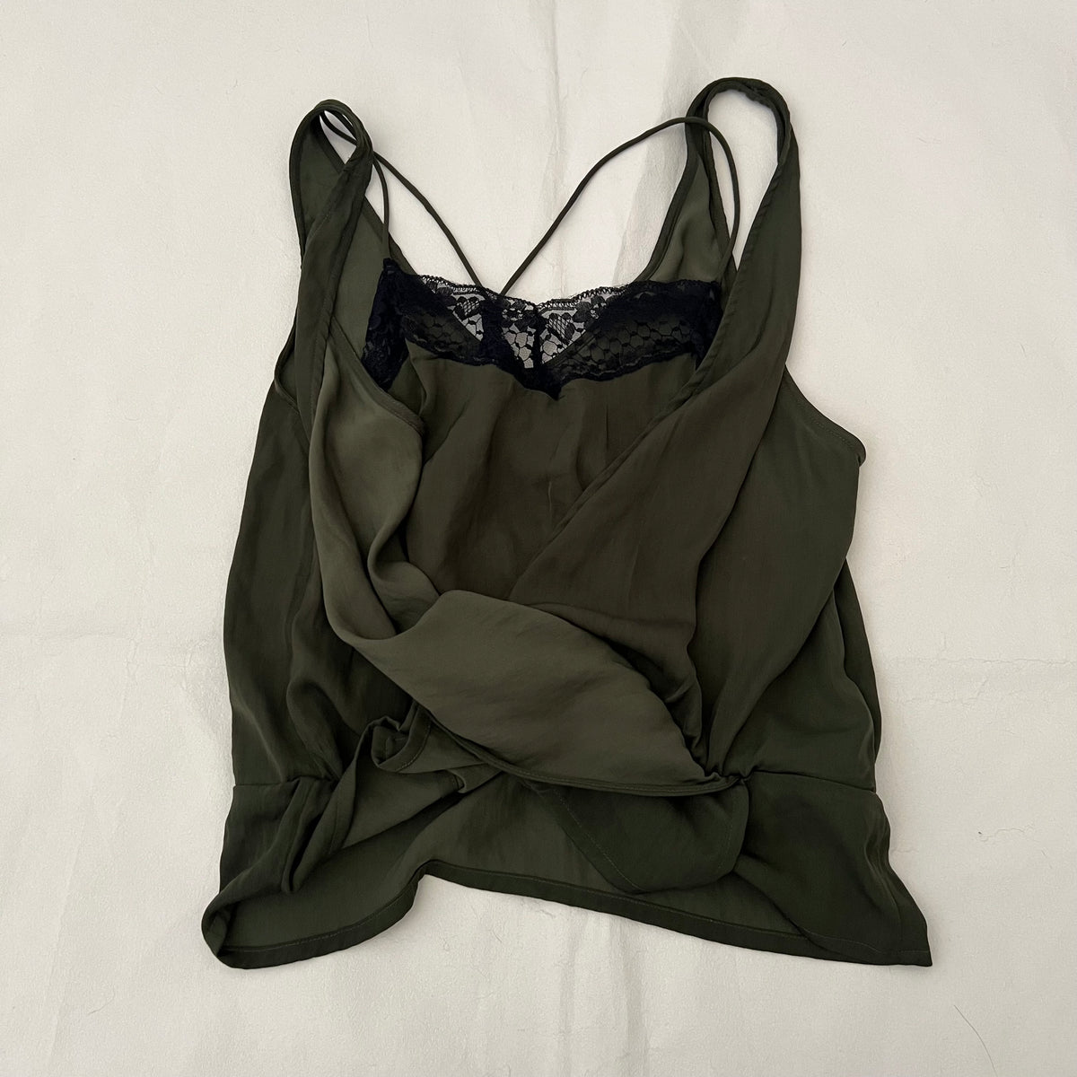 Kaporal Khaki Black Lace Trim Draped Tunic Camisole