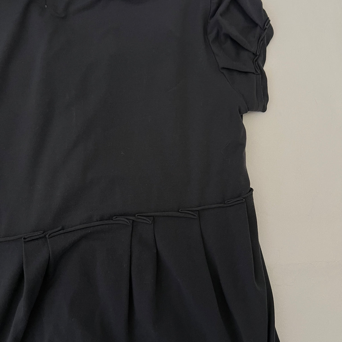 Anthracite Black Grey Pleated Ruched Puff Sleeve Polo Shirt