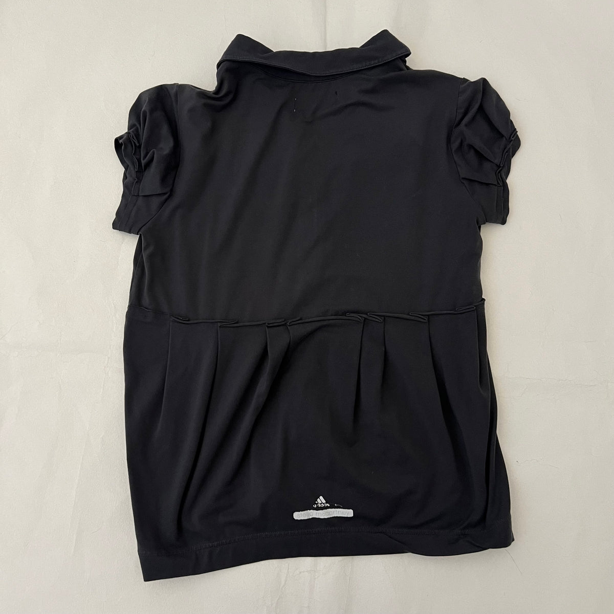 Anthracite Black Grey Pleated Ruched Puff Sleeve Polo Shirt
