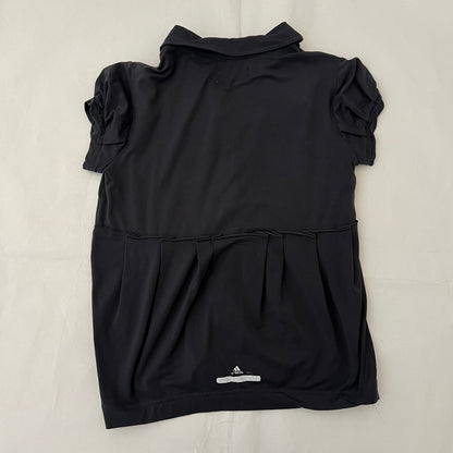 Anthracite Black Grey Pleated Ruched Puff Sleeve Polo Shirt