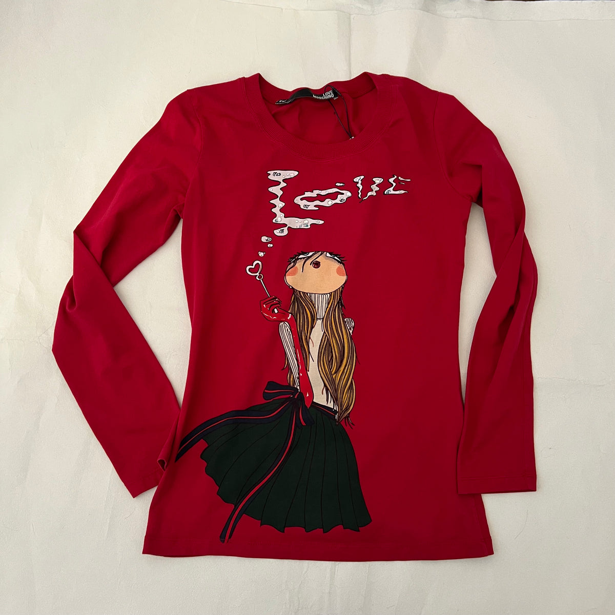 Red Love Moschino Chic Graphic Long Sleeve Shirt