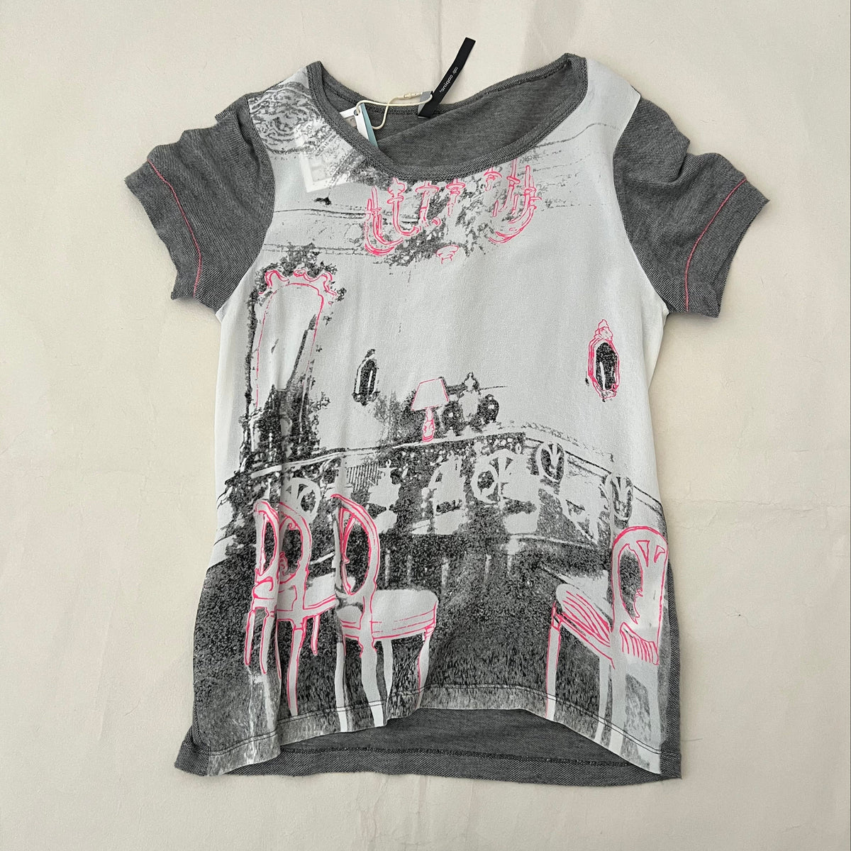 Cop Copine Grey Neon Pink Antique Graphic Tee