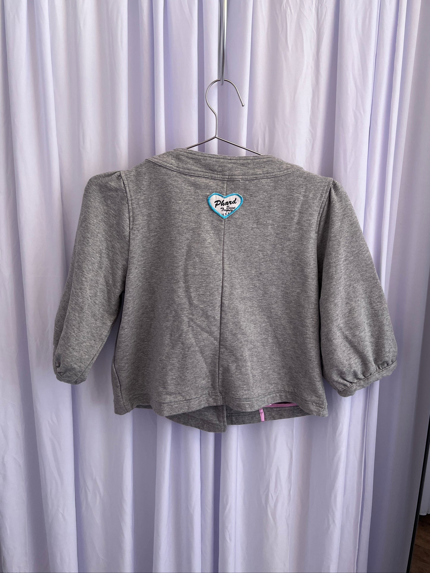 Phard Grey Preppy Baby Pink Button Half Balloon Sleeve Crop Jersey Cardigan Top