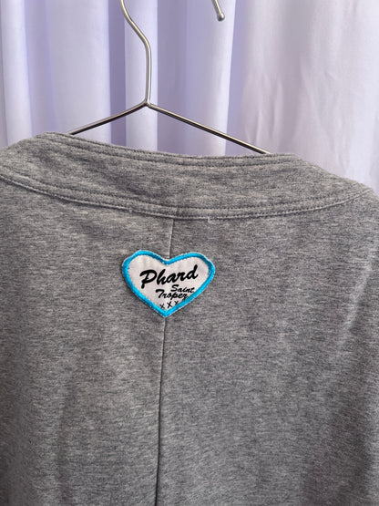 Phard Grey Preppy Baby Pink Button Half Balloon Sleeve Crop Jersey Cardigan Top