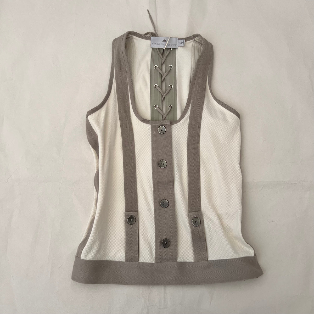 Adidas x Stella Mccartney Off White Taupe Striped Lace Up Vest