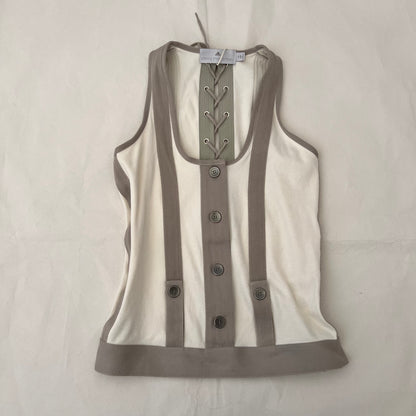 Adidas x Stella Mccartney Off White Taupe Striped Lace Up Vest