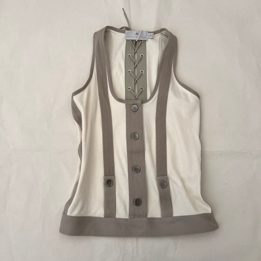 Adidas x Stella Mccartney Off White Taupe Striped Lace Up Vest