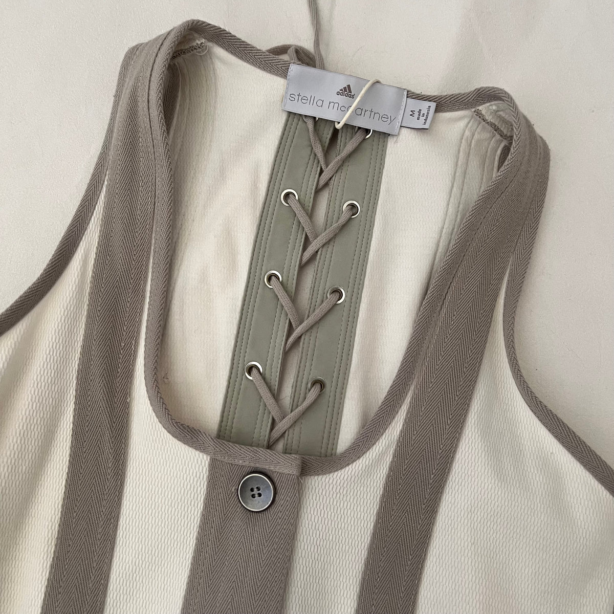 Adidas x Stella Mccartney Off White Taupe Striped Lace Up Vest