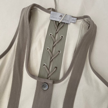Adidas x Stella Mccartney Off White Taupe Striped Lace Up Vest